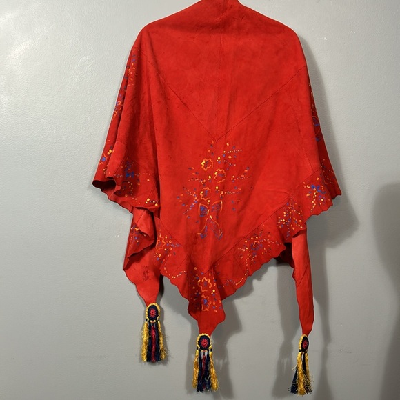 Vintage western red suede leather hand painted shawl rare large - Picture 4 of 17